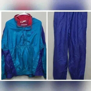NIKE Vintage 2Pc 80s 90s Windbreaker 1/4 Zip Jacket Men’s‎ Size L Teal Blue Red
